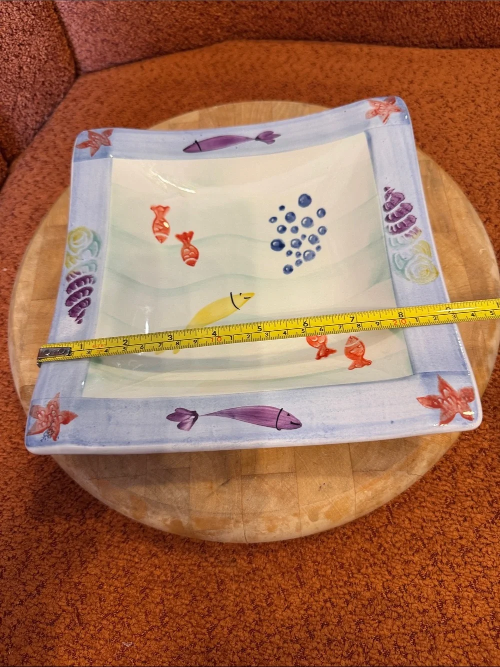 Italian Hand-Painted Ceramic Fish Serving Bowl - Blue, Yellow & Red